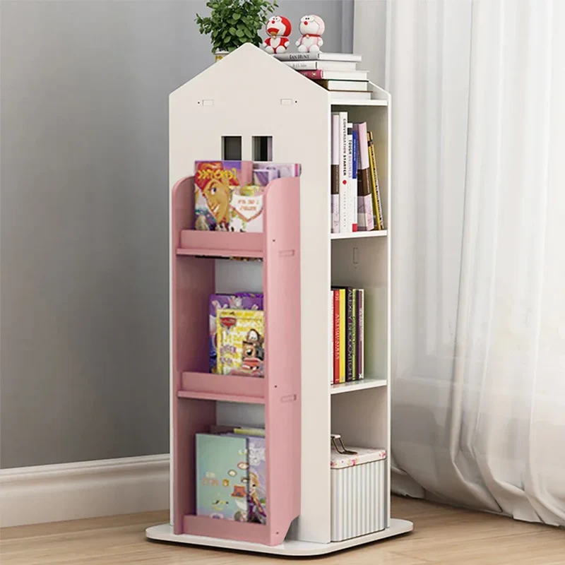 360° rotating bookshelf for children's room 3-layer house-shaped children's bookshelf floor-standing