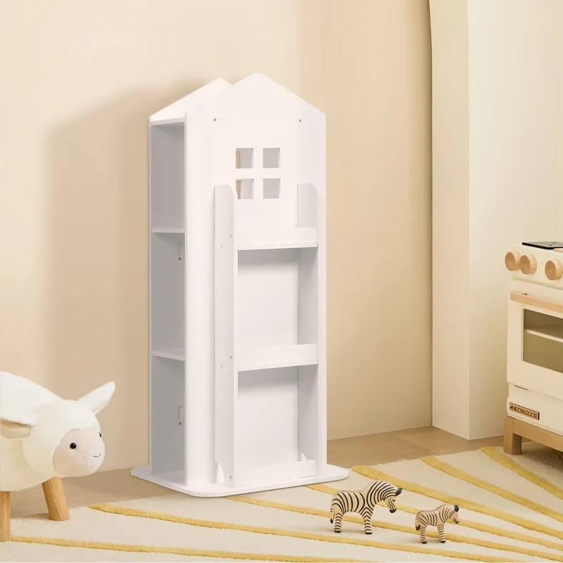 360° rotating bookshelf for children's room 3-layer house-shaped children's bookshelf floor-standing
