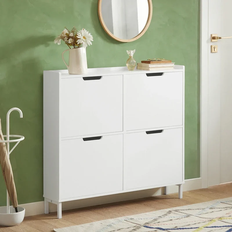 SoBuy FSR100 4 flap shoe rack 8 shelf surface shoe cabinet narrow shoe chest of drawers shoe shelf