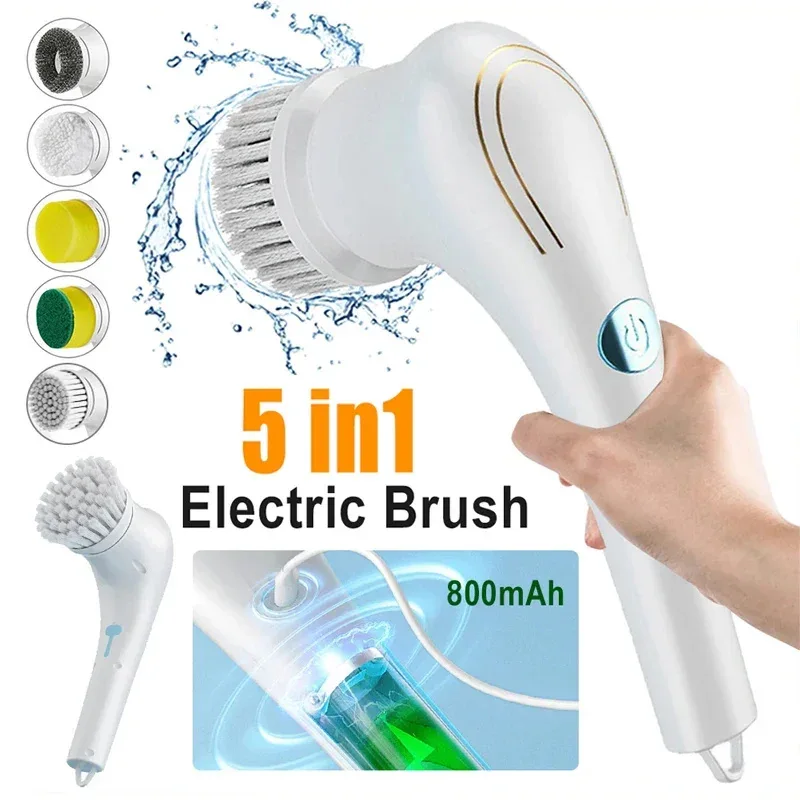 Multifunction Electric Cleaning Brush, Kitchen Dryer, Dishwasher Tool, Bathroom Wash, USB Charging, 5 in 1