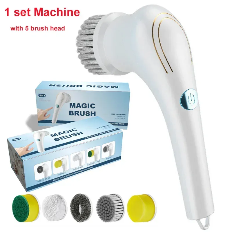 Multifunction Electric Cleaning Brush, Kitchen Dryer, Dishwasher Tool, Bathroom Wash, USB Charging, 5 in 1