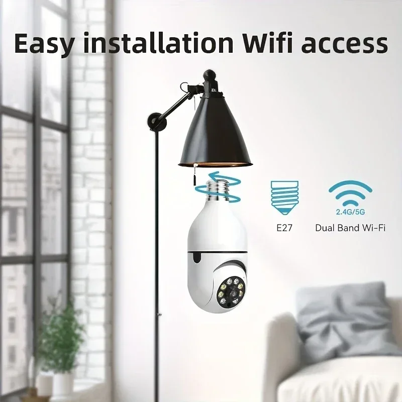Ease Life APP-Light Bulb Security Cameras Outdoor Wireless WiFi Camera 5GHz, 360 Degree, E27 Light Socket Screw In Securi