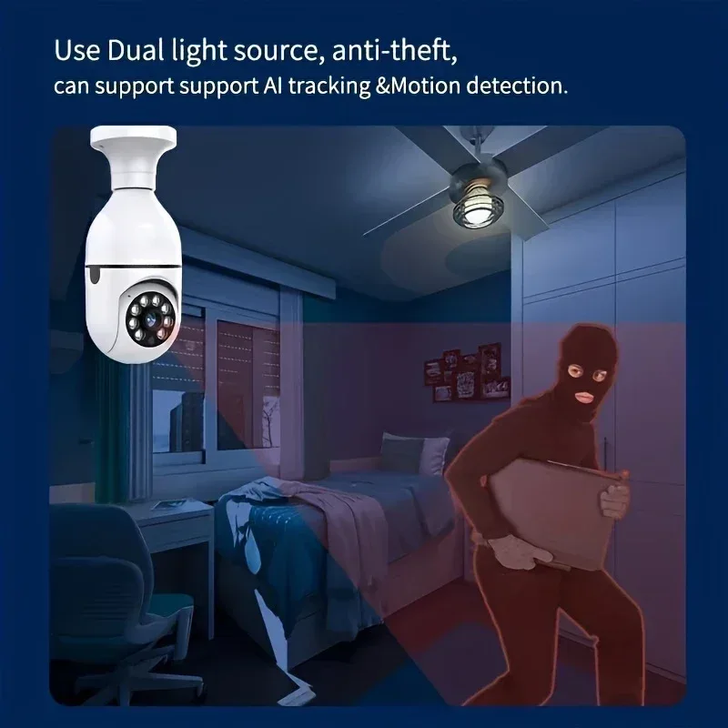 Ease Life APP-Light Bulb Security Cameras Outdoor Wireless WiFi Camera 5GHz, 360 Degree, E27 Light Socket Screw In Securi