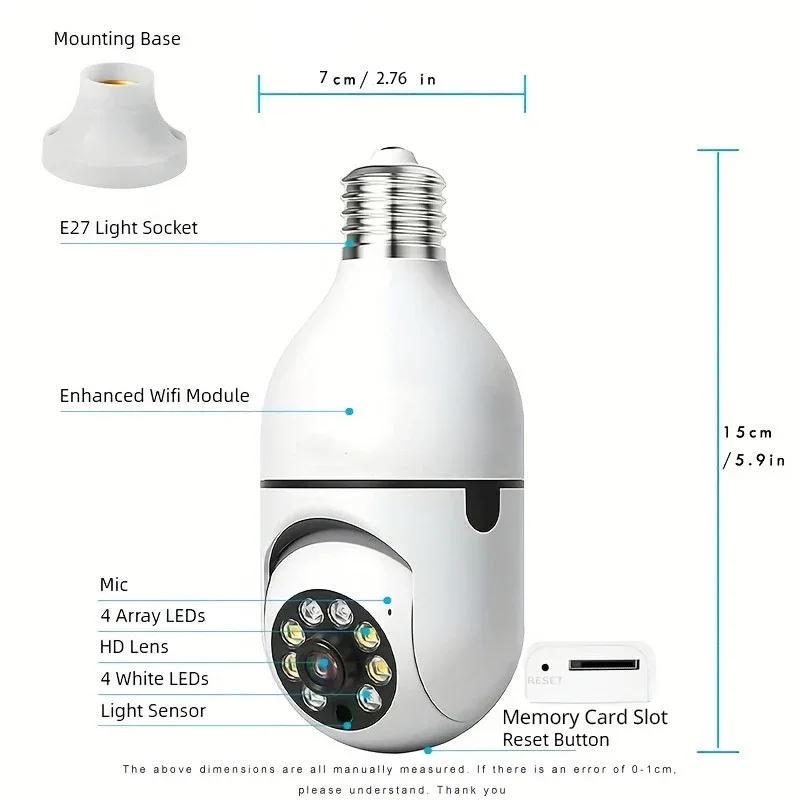 Ease Life APP-Light Bulb Security Cameras Outdoor Wireless WiFi Camera 5GHz, 360 Degree, E27 Light Socket Screw In Securi