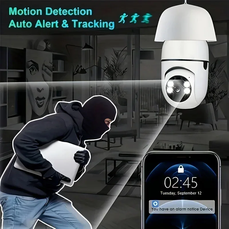 Ease Life APP-Light Bulb Security Cameras Outdoor Wireless WiFi Camera 5GHz, 360 Degree, E27 Light Socket Screw In Securi