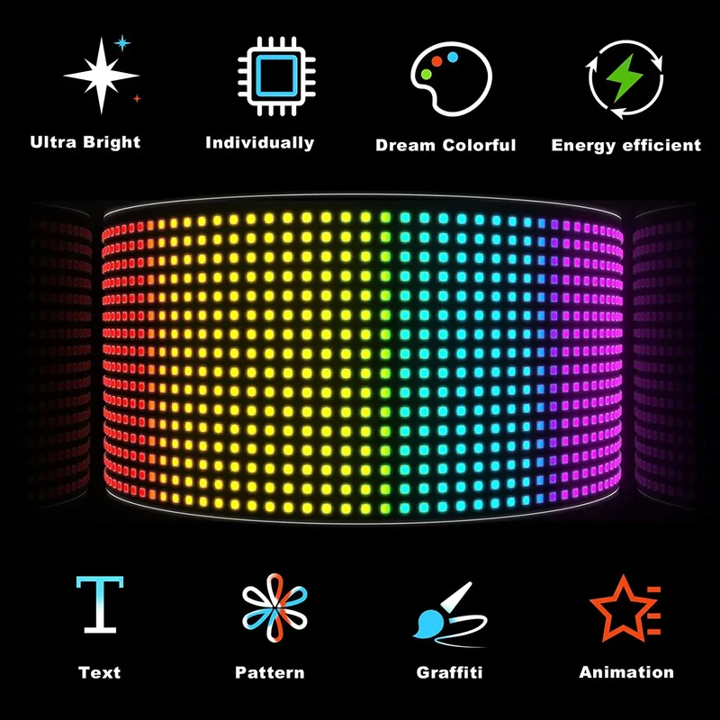 LED Matrix Pixel Panel, Scrolling Bright Advertising LED Signs, Flexible USB 5V LED Car Sign Bluetooth App Control