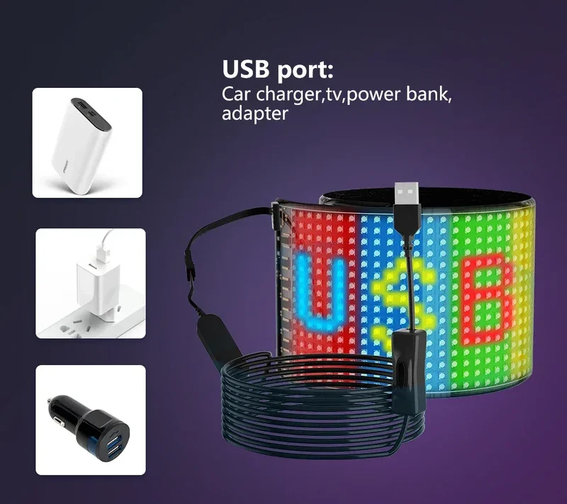 LED Matrix Pixel Panel, Scrolling Bright Advertising LED Signs, Flexible USB 5V LED Car Sign Bluetooth App Control