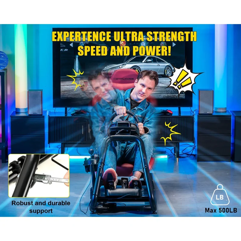 GTPLAYER Racing Simulator Cockpit with Seat, Sim Racing Cockpit Multi-function Adjustable Gaming Wheel Stand for G25 G27 G29