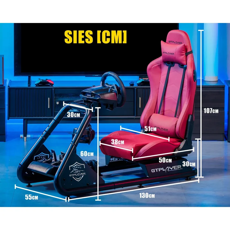GTPLAYER Racing Simulator Cockpit with Seat, Sim Racing Cockpit Multi-function Adjustable Gaming Wheel Stand for G25 G27 G29