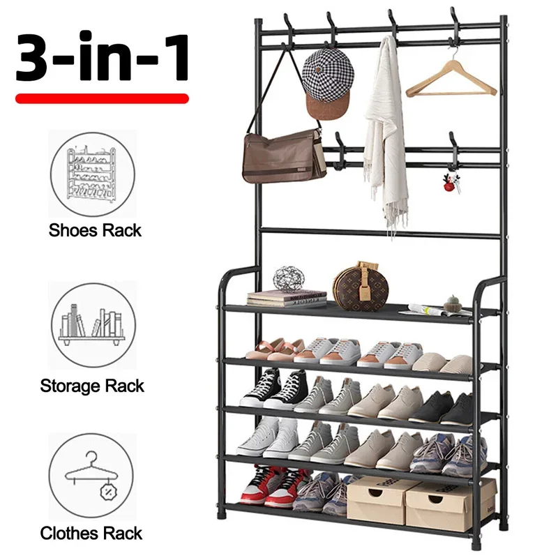 Clothes Hat Hangers Shoe Rack Multi-ayer Shoe Rack Simple Floor Shoes and Hat Racks Load-bearing Living Room Organizer Shelf