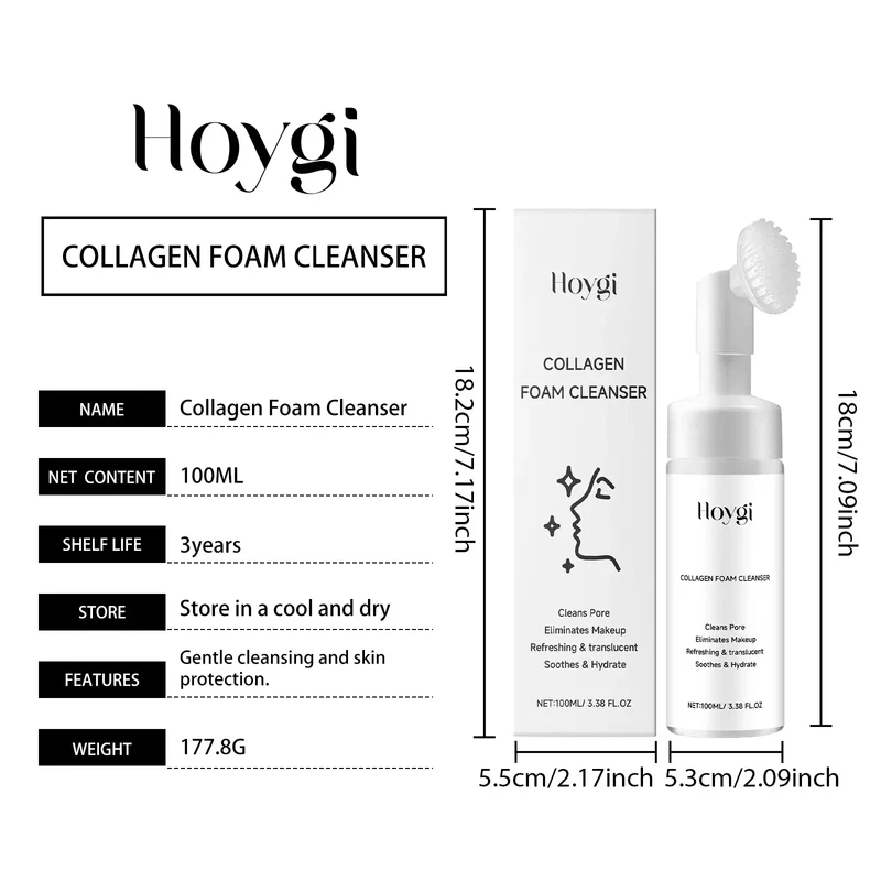Collagen Facial Cleanser Mousse Deep Cleansing Skincare Controls Oil Moisturizing Firming Face Wash Foam Cleanser Skin Care