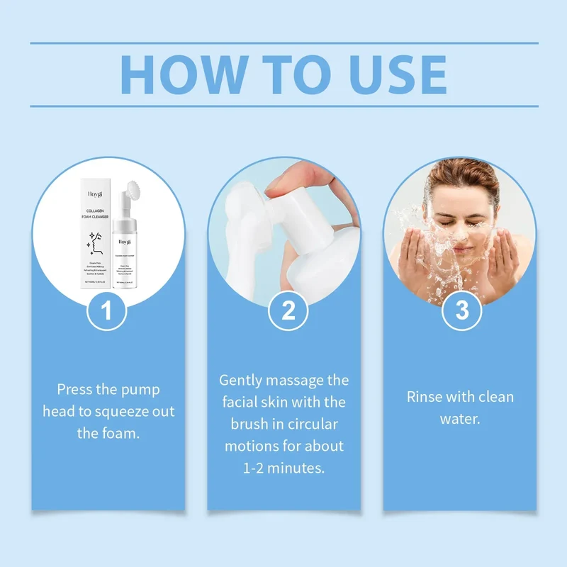 Collagen Facial Cleanser Mousse Deep Cleansing Skincare Controls Oil Moisturizing Firming Face Wash Foam Cleanser Skin Care