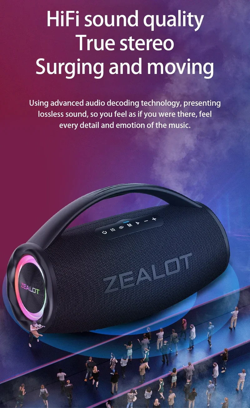 ZEALOT S97 80W Wireless speaker, Outdoor Portable Subwoofer Speaker, Hifi Sound quality,Dual Pairing, Fast Charging,16000mAh.