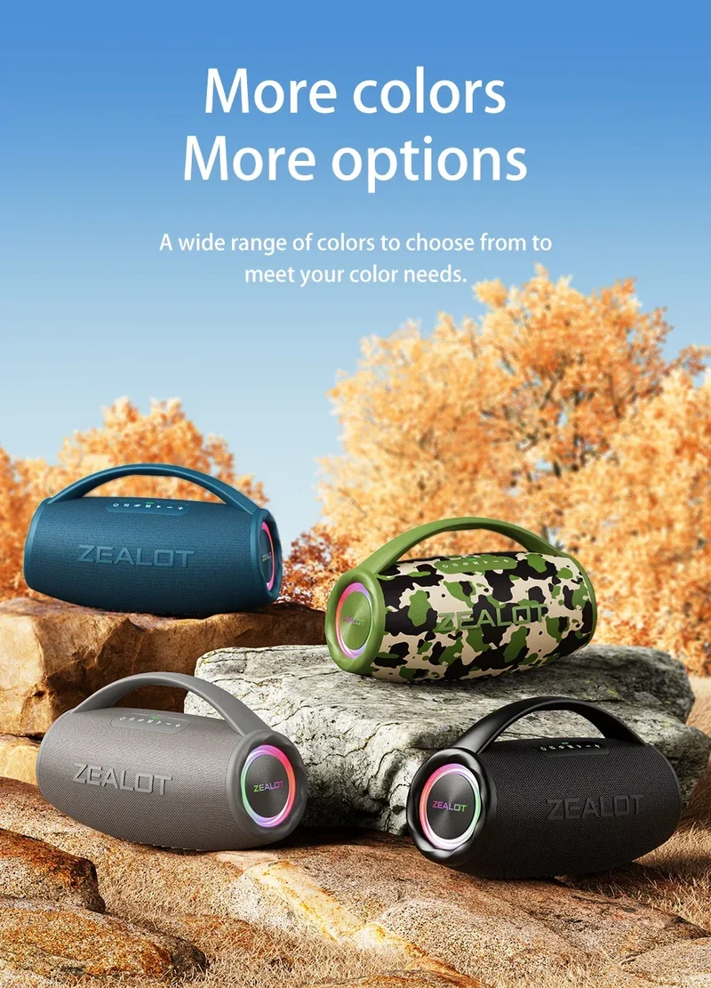 ZEALOT S97 80W Wireless speaker, Outdoor Portable Subwoofer Speaker, Hifi Sound quality,Dual Pairing, Fast Charging,16000mAh.