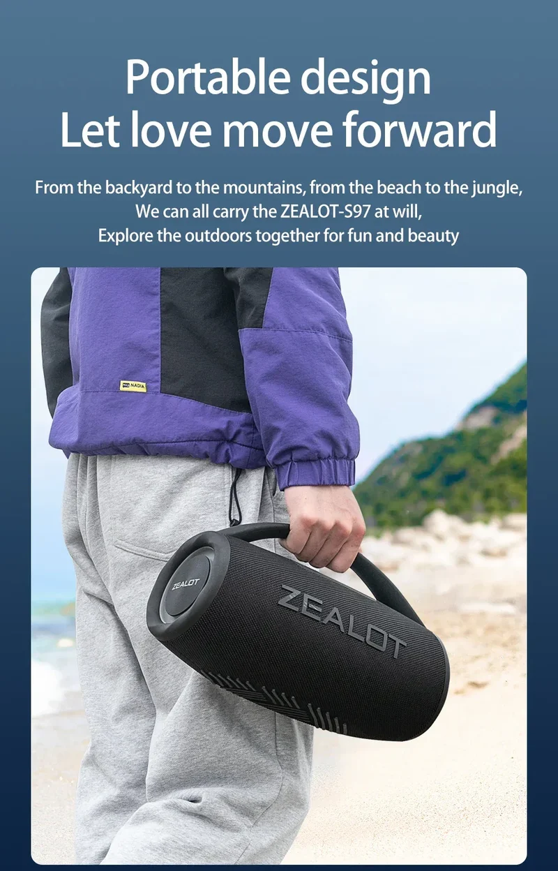 ZEALOT S97 80W Wireless speaker, Outdoor Portable Subwoofer Speaker, Hifi Sound quality,Dual Pairing, Fast Charging,16000mAh.