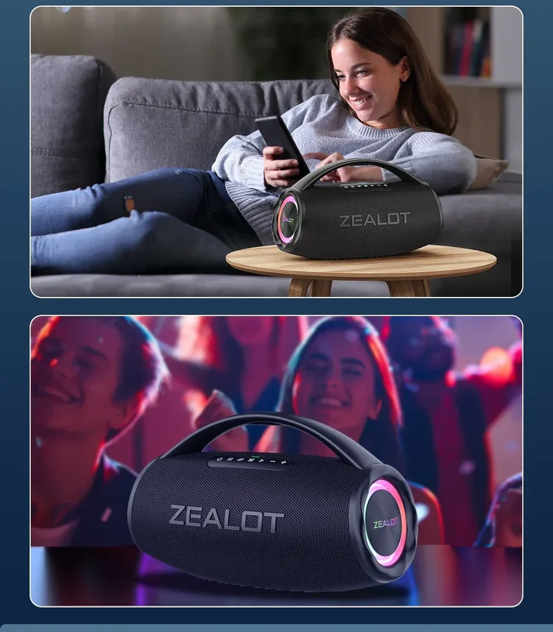 ZEALOT S97 80W Wireless speaker, Outdoor Portable Subwoofer Speaker, Hifi Sound quality,Dual Pairing, Fast Charging,16000mAh.