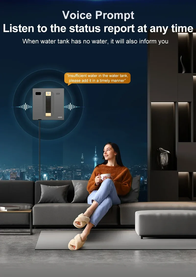 Robot Window cleaner ABIR WD8,Dual Water Spray,Smart Memory,High Vacuum Suction, Laser Sensor, Home Wall Glass Cleaning Robot