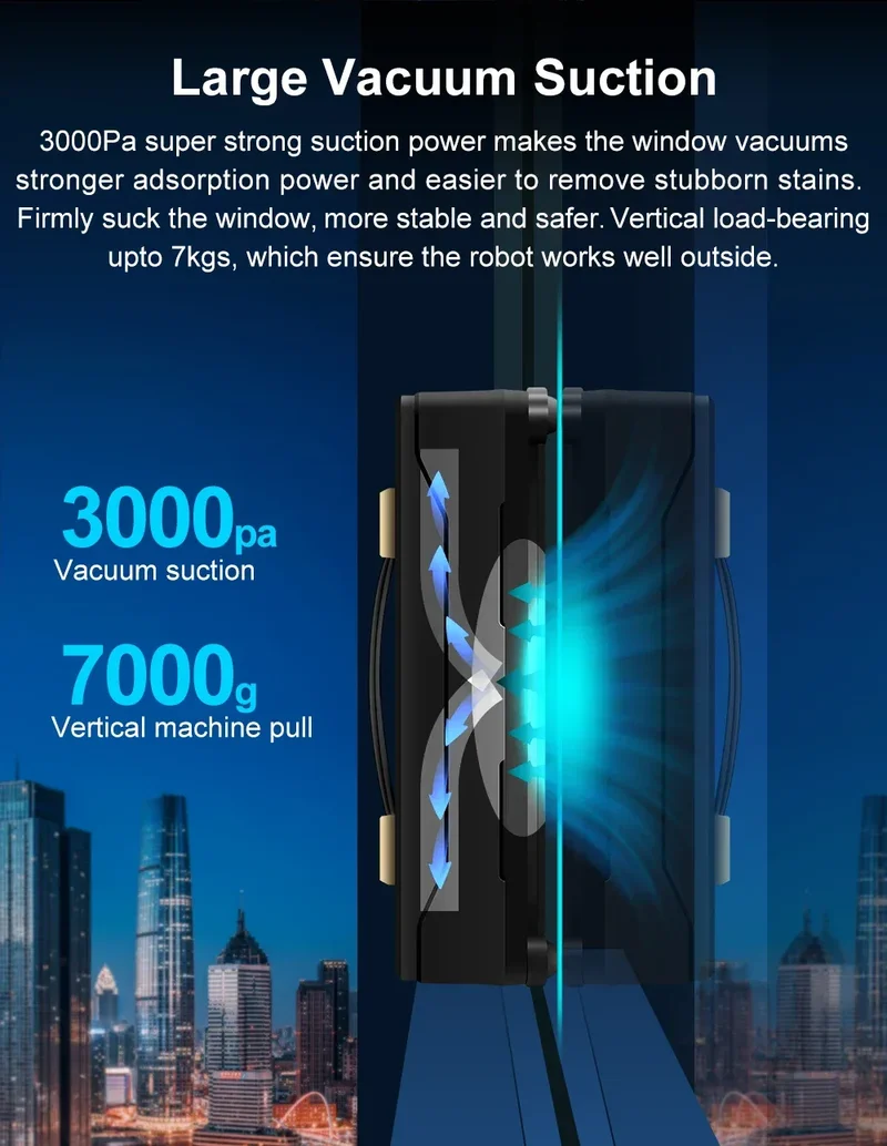 Robot Window cleaner ABIR WD8,Dual Water Spray,Smart Memory,High Vacuum Suction, Laser Sensor, Home Wall Glass Cleaning Robot