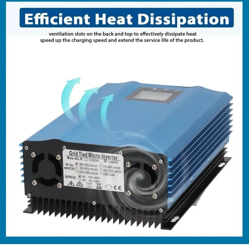 1200W 1000W 1.2KW 1KW Solar Grid Tie Battery Discharge Inverter DC24V 26-45v 55-90V to AC110V AC220V Limiter Power Inverter