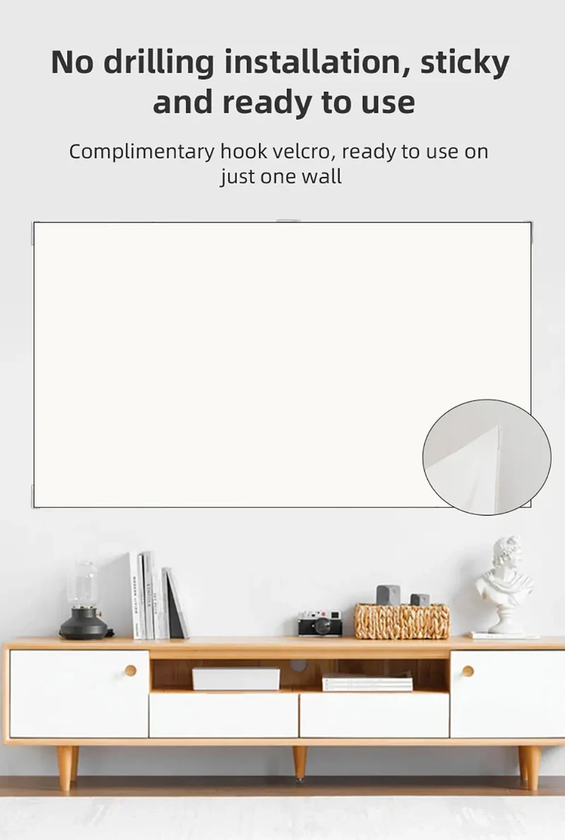 VEIDADZ Projector Screen White Grid Anti-Light 160°Viewing Angle 60 84 100 120 130inch Black Border Metal Hook Reflective Screen