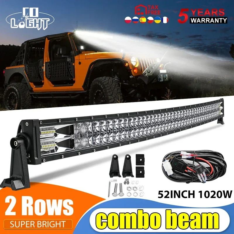 CO LIGHT 22 32 42 52 Inch Curved Led Light Bar COMBO 420W 620W 820W 1020W Dual Row Driving Offroad Car Truck 4x4 SUV ATV 12V 24V