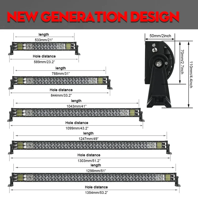 CO LIGHT 22 32 42 52 Inch Curved Led Light Bar COMBO 420W 620W 820W 1020W Dual Row Driving Offroad Car Truck 4x4 SUV ATV 12V 24V