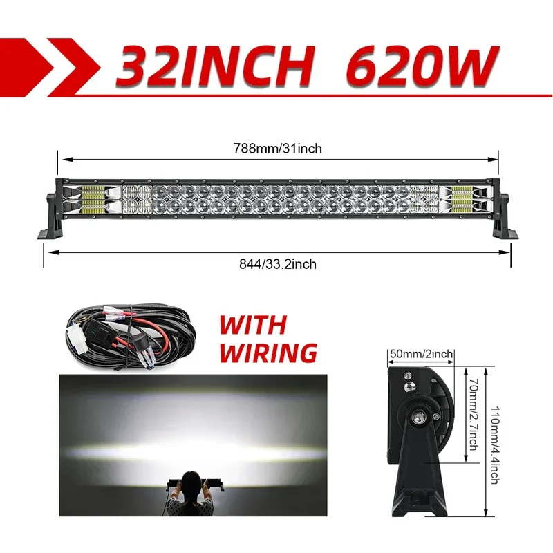 CO LIGHT 22 32 42 52 Inch Curved Led Light Bar COMBO 420W 620W 820W 1020W Dual Row Driving Offroad Car Truck 4x4 SUV ATV 12V 24V