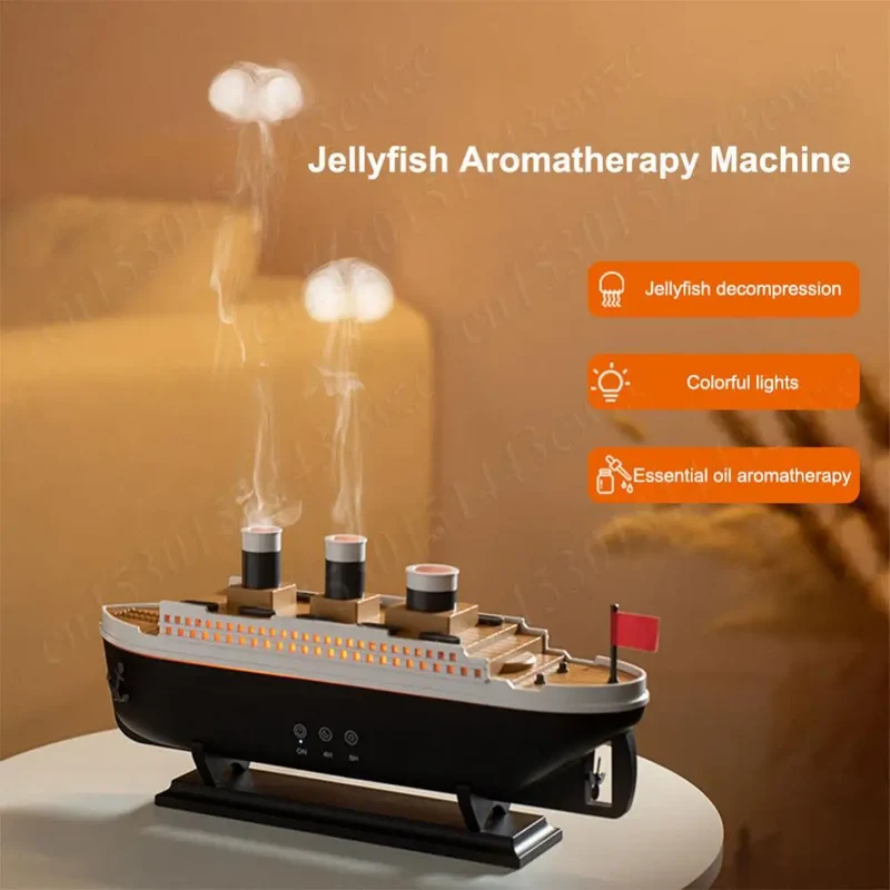 Ship Model Decoration Air Humidifier 250ml Ocean Liner Essential Oil Diffuser Jellyfish Smoke Ring Spray Aroma Diffuser For Home