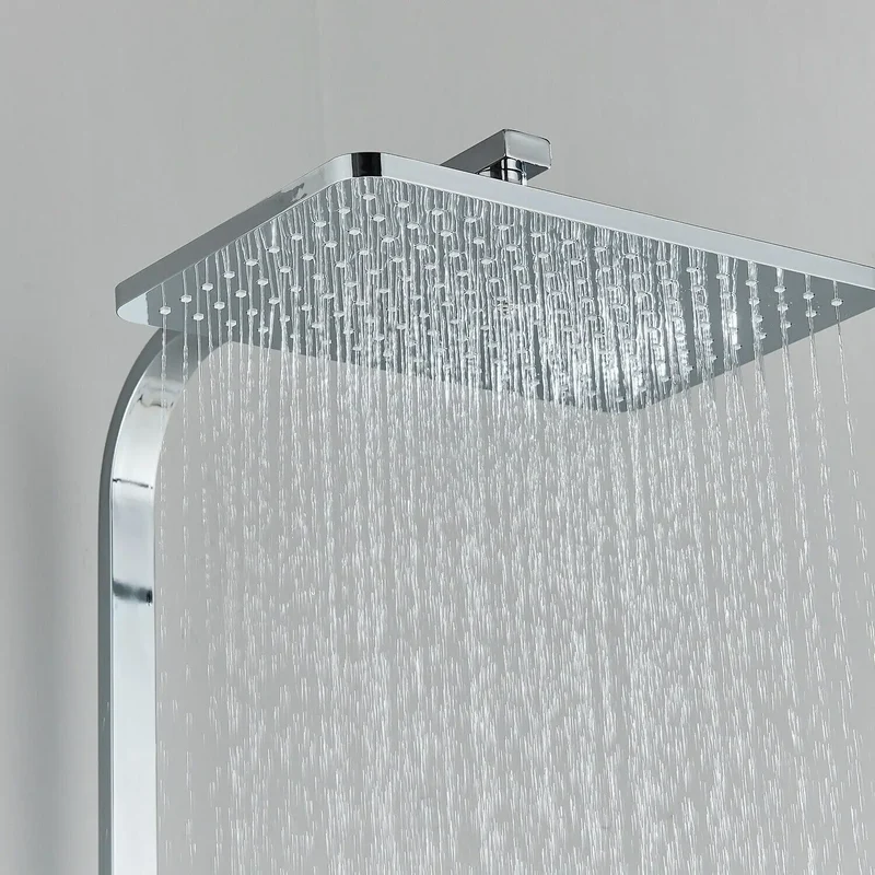 Chrome Brass Shower Faucet Set Rainfall Bathtub Tap With Bathroom Shelf 4 Function Height Adjust Shower Mixer Crane Fast Delivey