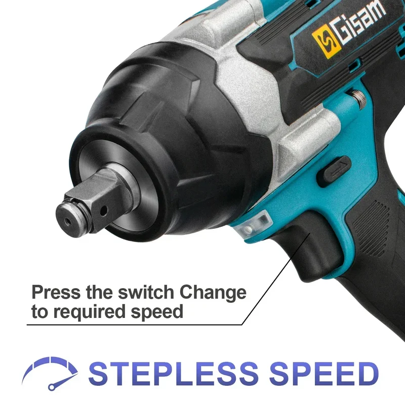 Gisam 1800N.M Torque Brushless Electric Impact Wrench 1/2 inch Screwdriver Cordless Wrench Power Tool For Makita 18V Battery Pin