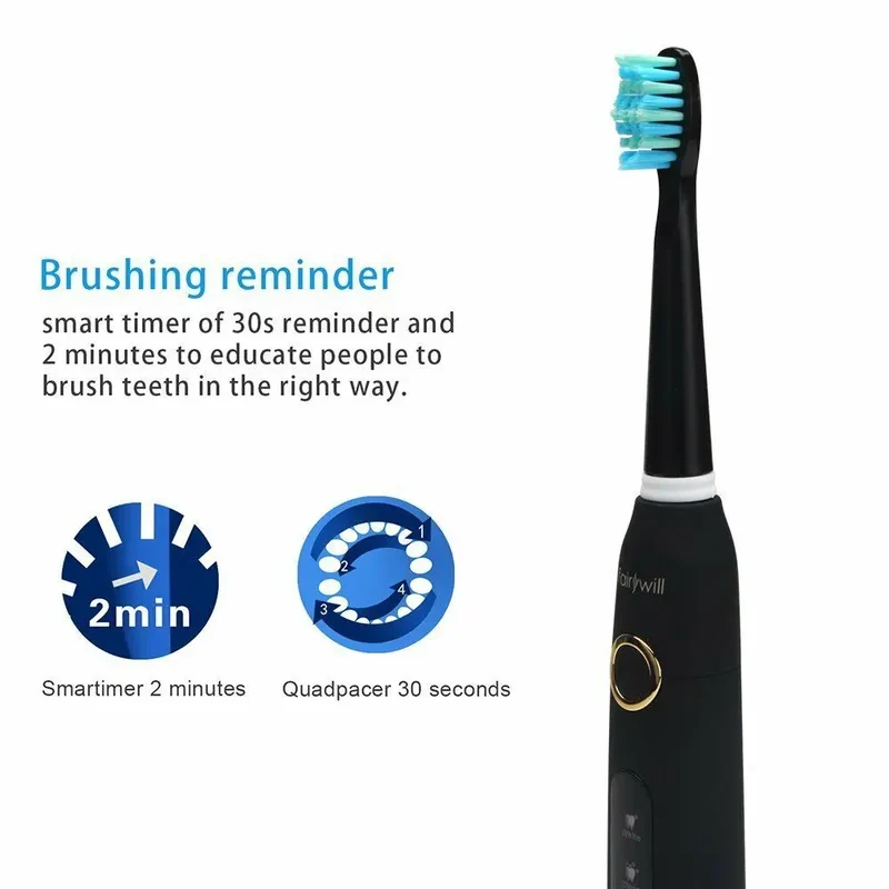 Fairywill Electric Sonic Toothbrush FW-507 USB Charge Rechargeable Adult Waterproof Electronic Tooth Brushes Replacement Heads s