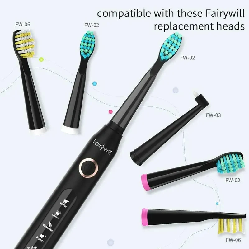 Fairywill Electric Sonic Toothbrush FW-507 USB Charge Rechargeable Adult Waterproof Electronic Tooth Brushes Replacement Heads s