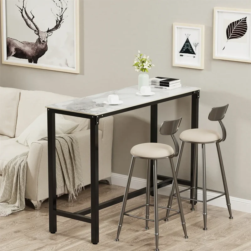 Slate Marble Kitchen Table Bar Table Pub Dining Counter High Table Breakfast Table, 4-6 Person, 120CM Long, Excluding Chairs