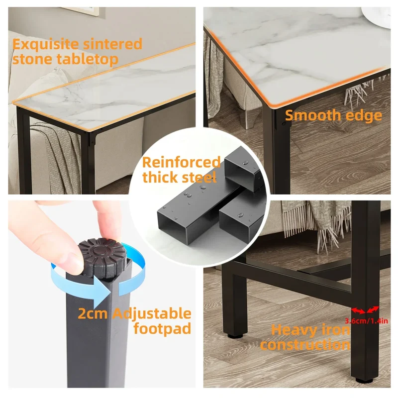 Slate Marble Kitchen Table Bar Table Pub Dining Counter High Table Breakfast Table, 4-6 Person, 120CM Long, Excluding Chairs