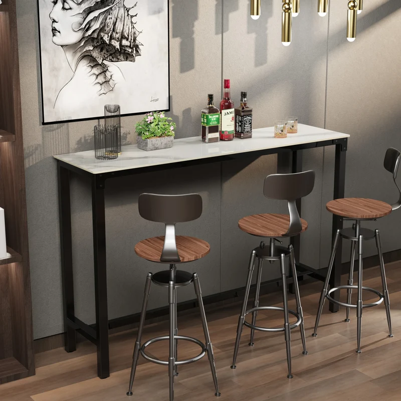 Slate Marble Kitchen Table Bar Table Pub Dining Counter High Table Breakfast Table, 4-6 Person, 120CM Long, Excluding Chairs