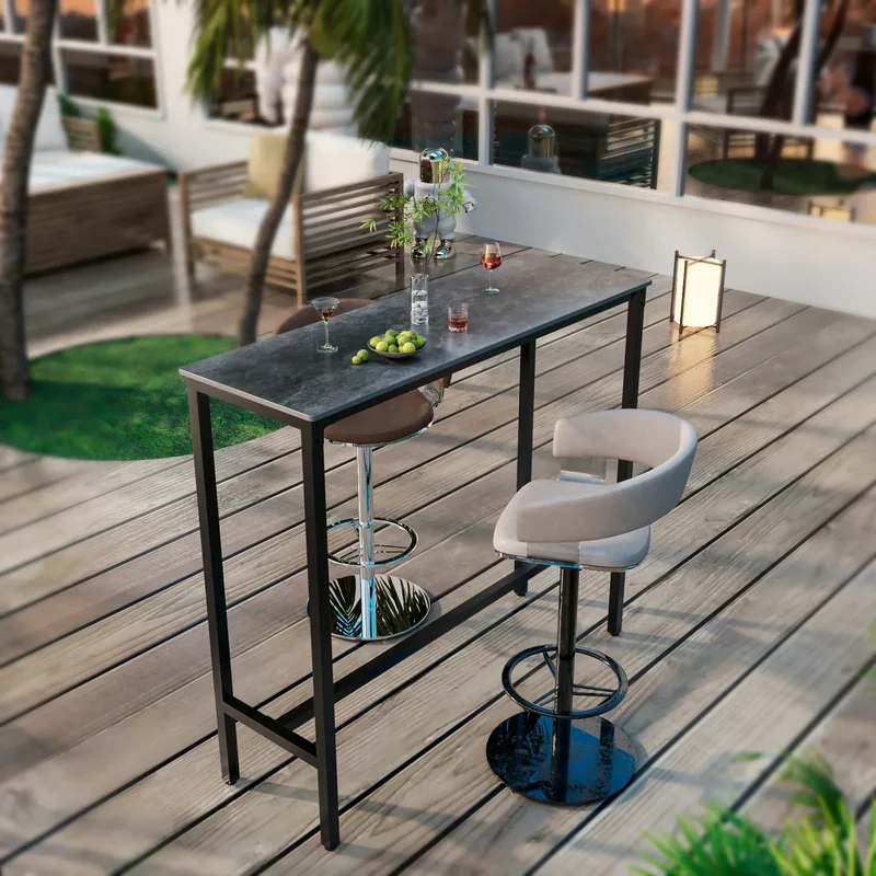 Slate Marble Kitchen Table Bar Table Pub Dining Counter High Table Breakfast Table, 4-6 Person, 120CM Long, Excluding Chairs