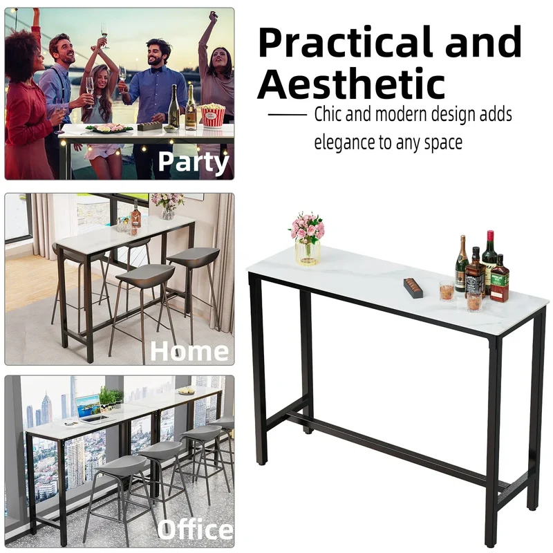 Slate Marble Kitchen Table Bar Table Pub Dining Counter High Table Breakfast Table, 4-6 Person, 120CM Long, Excluding Chairs
