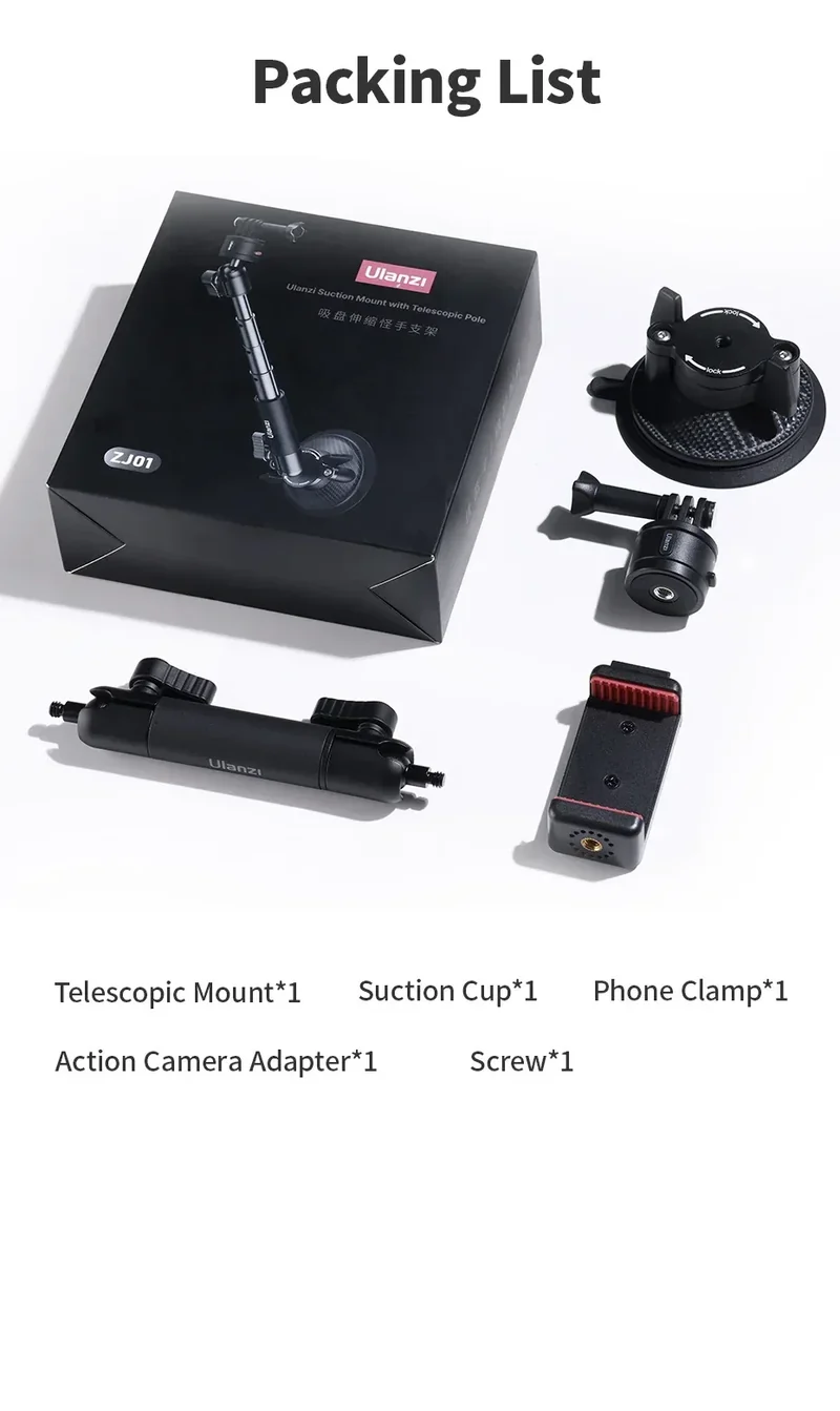 Ulanzi Go-Quick II Action Camera Smartphone Suction Cup Mount 1/4'' Screw 360° Ballhead For GoPro for Insta360 Phone Car Holder