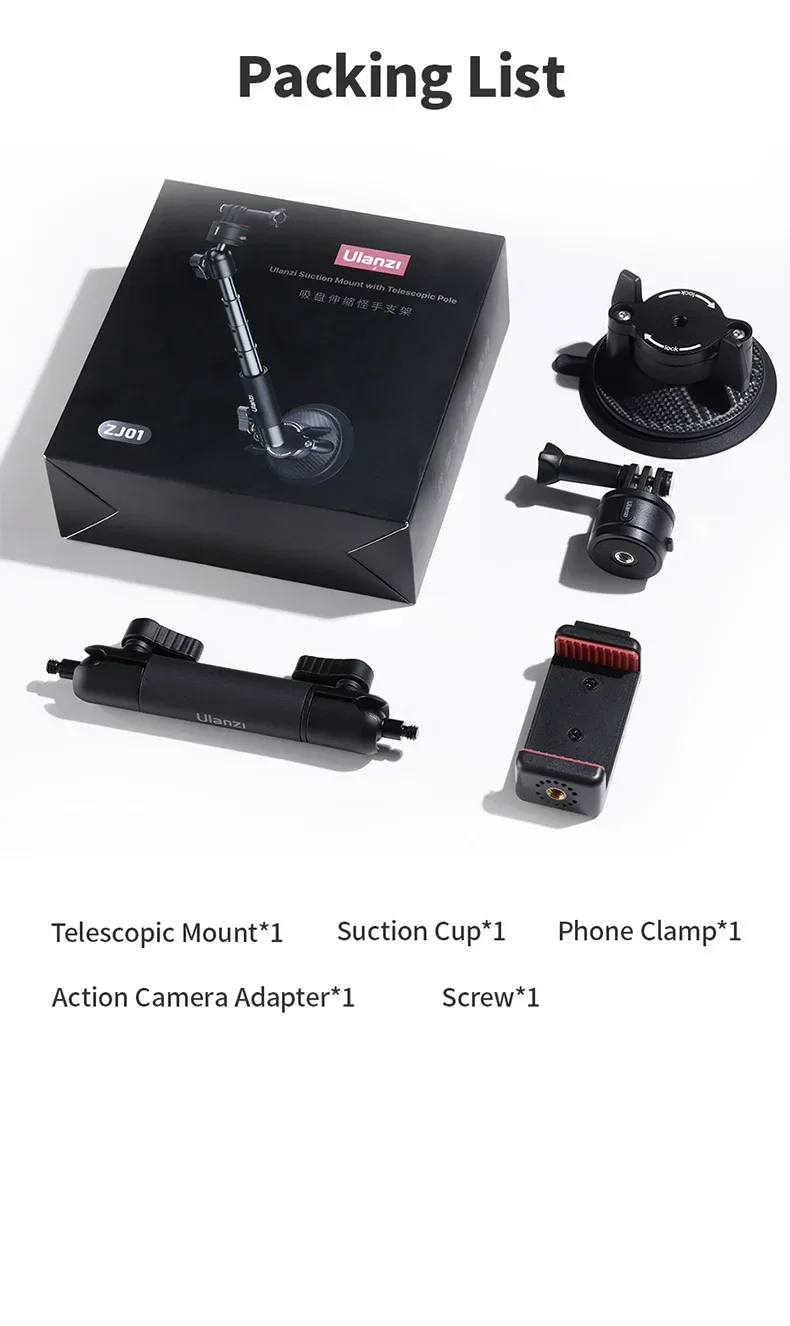 Ulanzi Go-Quick II Action Camera Smartphone Suction Cup Mount 1/4'' Screw 360° Ballhead For GoPro for Insta360 Phone Car Holder