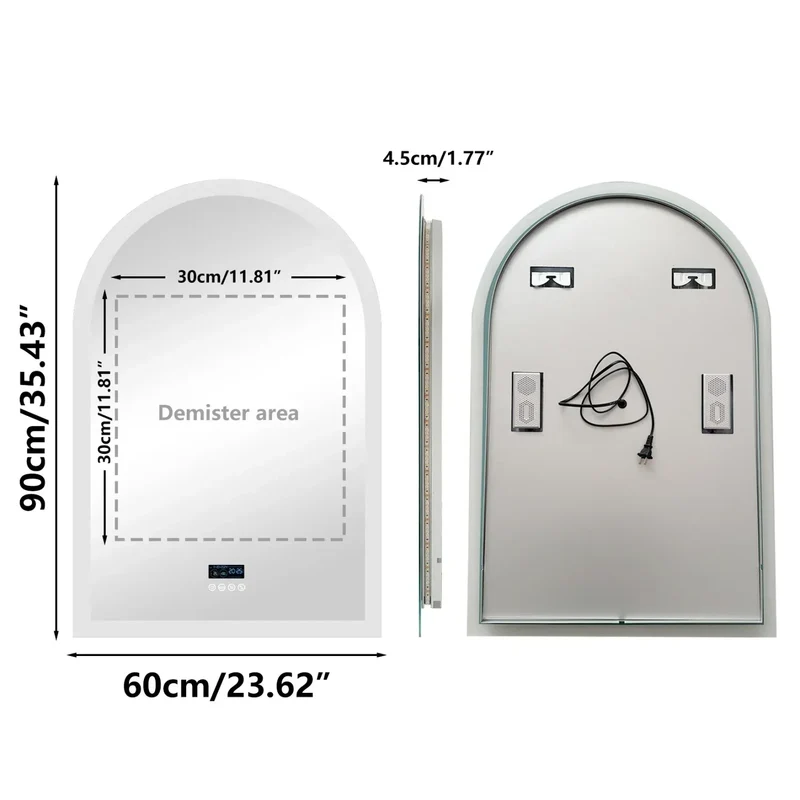 60x90CM Arched LED Mirror for Bathroom Backlight Wall Vanity Mirror w/ Bluetooth, Date and Time, Touch Antifog, Digital Display