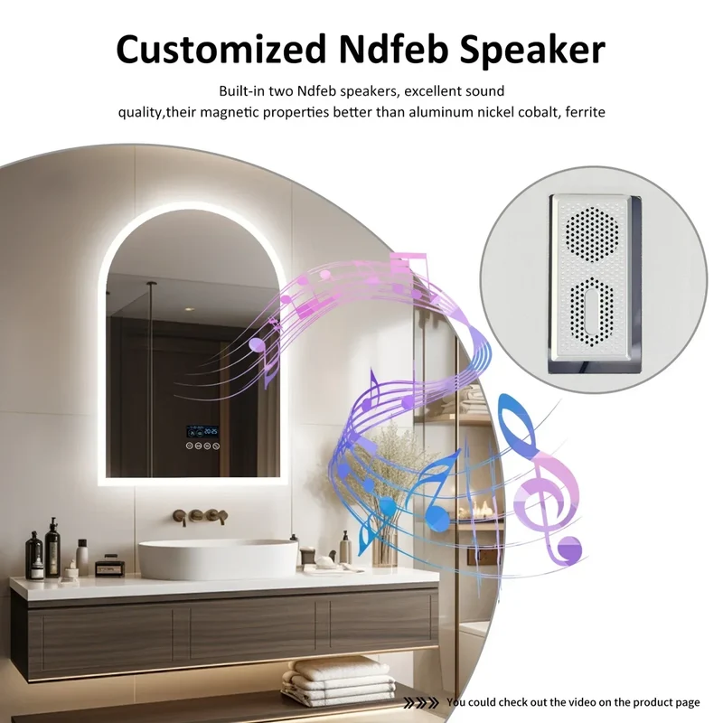 60x90CM Arched LED Mirror for Bathroom Backlight Wall Vanity Mirror w/ Bluetooth, Date and Time, Touch Antifog, Digital Display