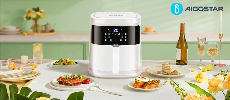 Aigostar White Cube 7L 1900W Smart Air Fryer Without Oil, App and WiFi Control, 7 Programmes with LED Screen, Removable Basket