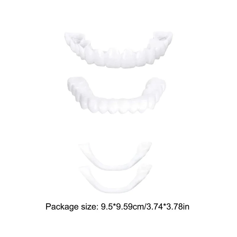 2 Pairs Smile Whitening Teeth Snap On Silicone Cosmetic Denture Upper and Lower Fake Tooth Cover Perfect Fit Teeth Beauty Tool