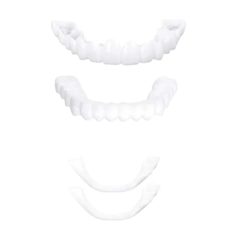 2 Pairs Smile Whitening Teeth Snap On Silicone Cosmetic Denture Upper and Lower Fake Tooth Cover Perfect Fit Teeth Beauty Tool