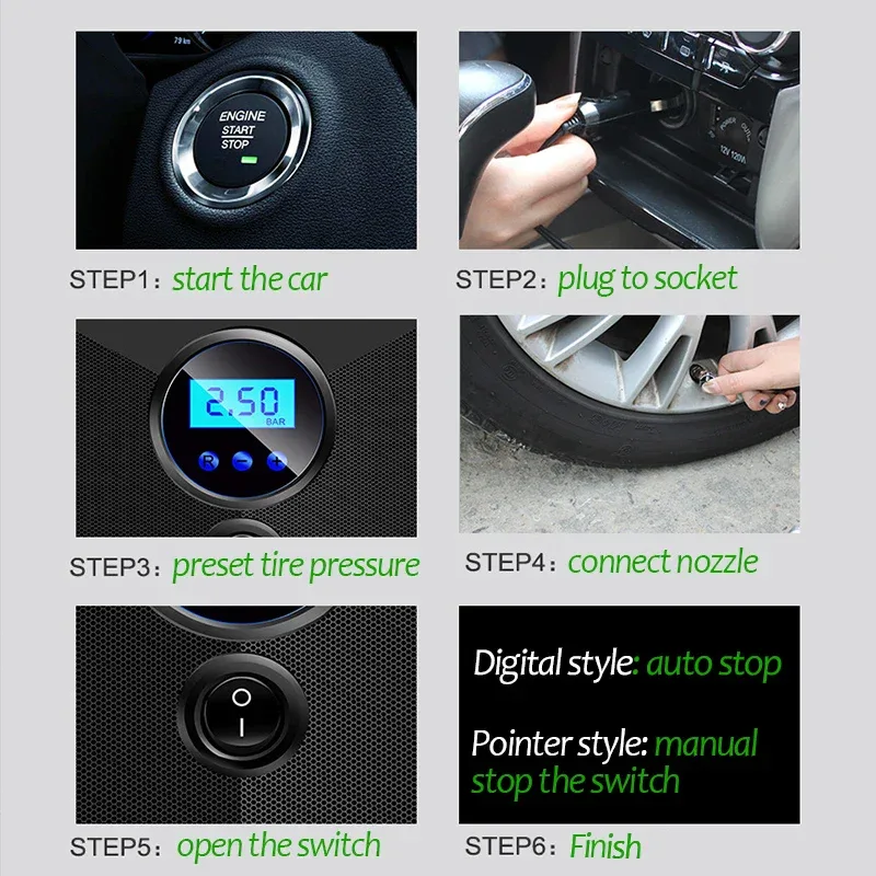 Digital Tire Inflator DC 12 Volt Car Portable Air Compressor Pump 150 PSI Car Air Compressor for Auto Car Motorcycles Bicycles