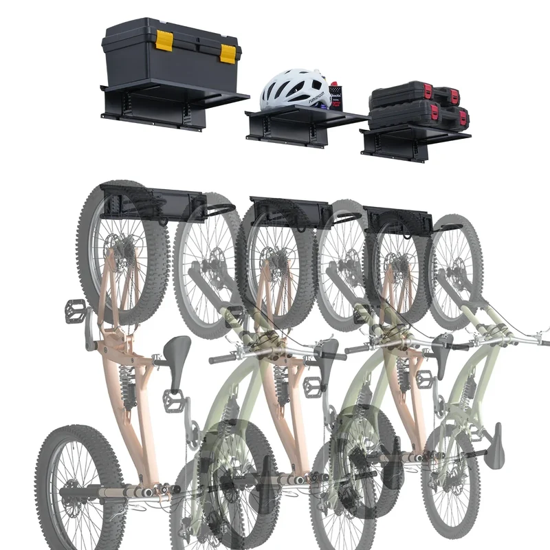 SucceBuy 3pcs Bike Storage Rack 300 lbs 48-inch Wall Mount Bicycles Storage Hanger with 3 Shelves for 6 Bikes Garage Organizer