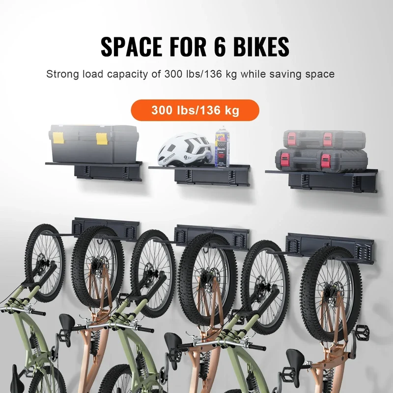 SucceBuy 3pcs Bike Storage Rack 300 lbs 48-inch Wall Mount Bicycles Storage Hanger with 3 Shelves for 6 Bikes Garage Organizer