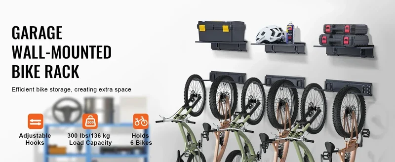 SucceBuy 3pcs Bike Storage Rack 300 lbs 48-inch Wall Mount Bicycles Storage Hanger with 3 Shelves for 6 Bikes Garage Organizer