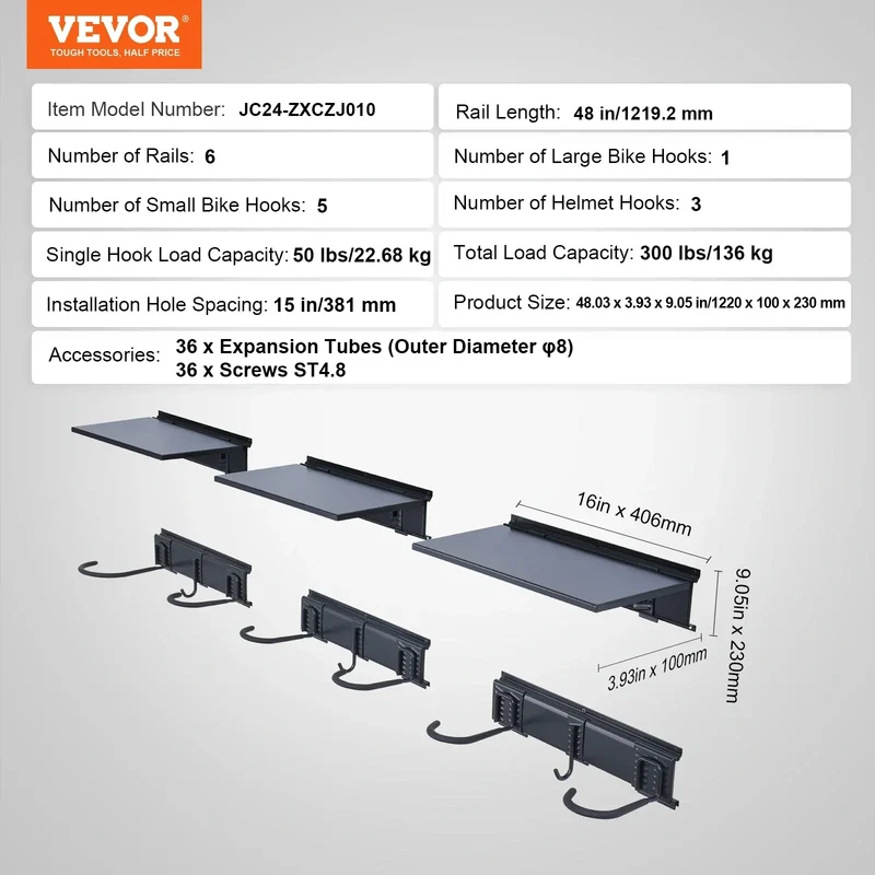 SucceBuy 3pcs Bike Storage Rack 300 lbs 48-inch Wall Mount Bicycles Storage Hanger with 3 Shelves for 6 Bikes Garage Organizer