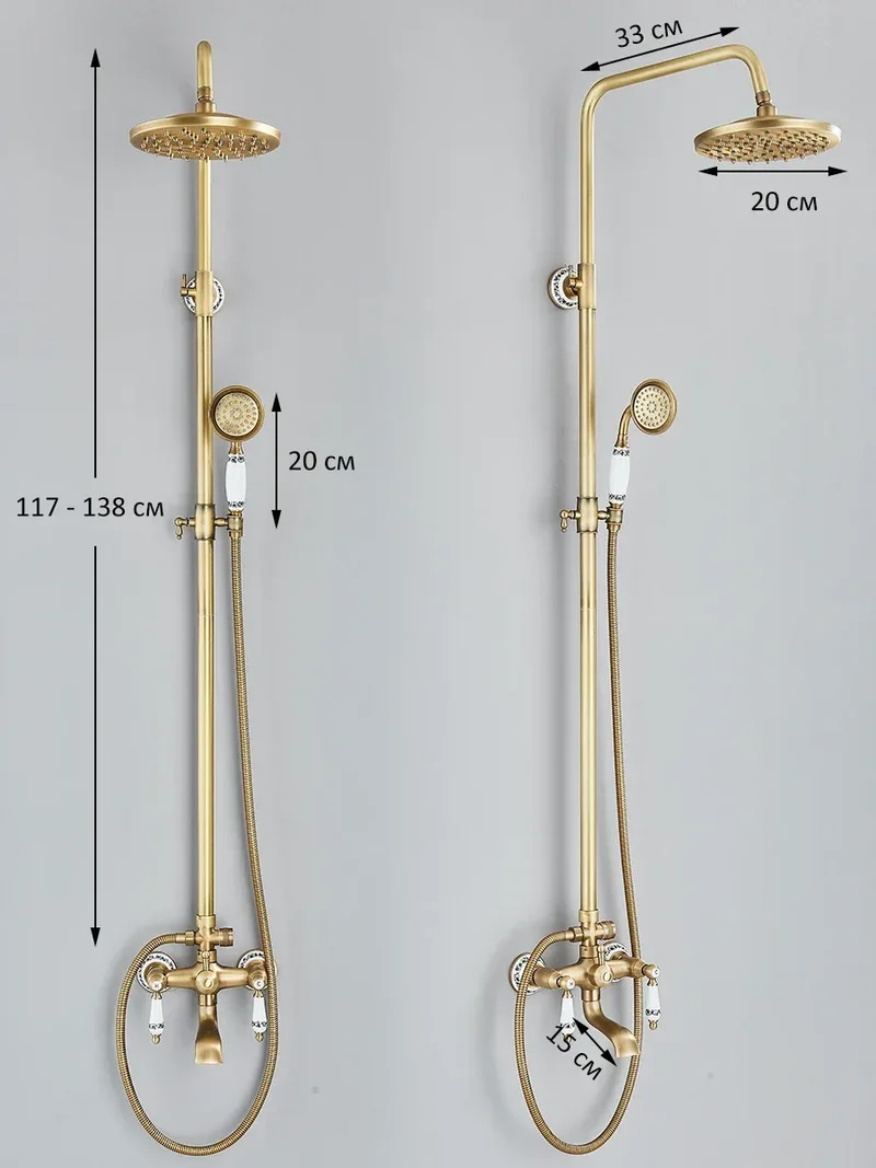 Retro Shower System Antique Brass Rainfall Shower With Handheld Shower Tub Spout For Bath Shower
